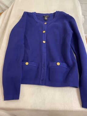 Audrey & Grace 100% Cotton Cobalt Blue Cardigan with Gold Buttons